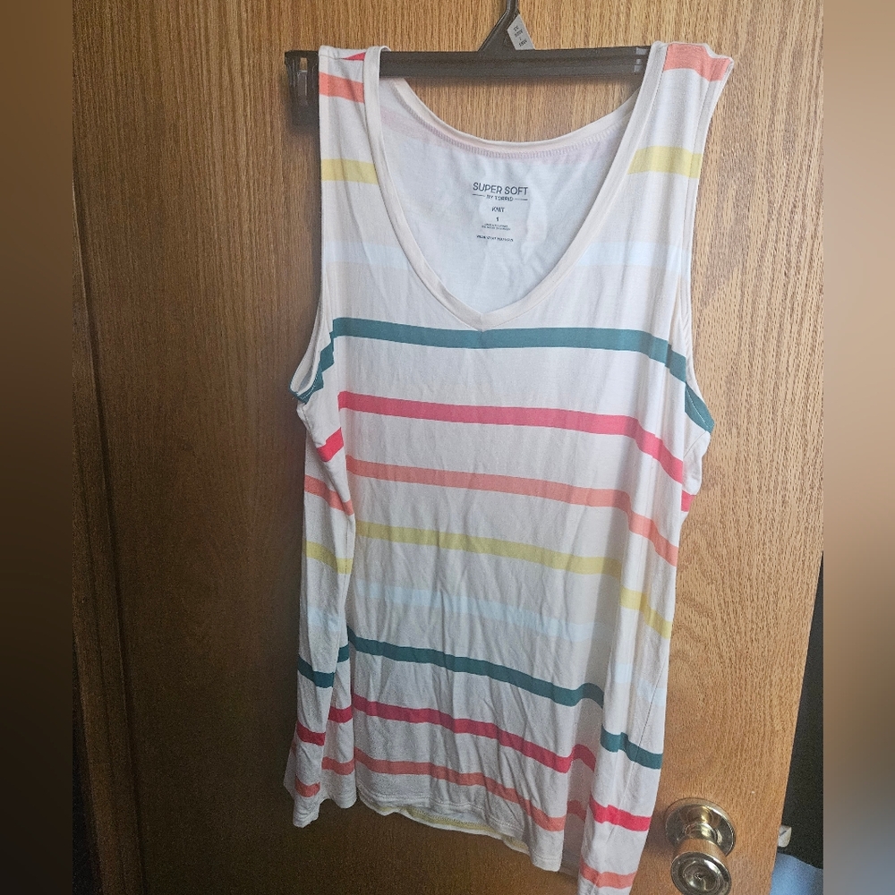 torrid White Tank Top with Multicolor Stripes